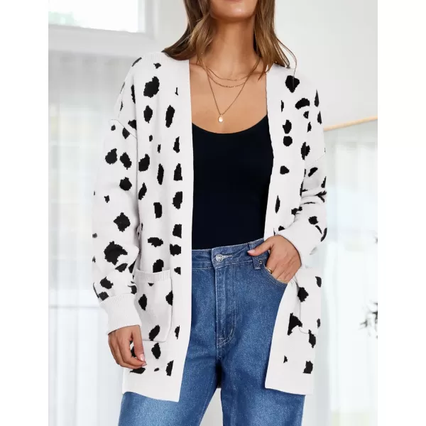 ZESICA Womens 2024 Fall Winter Long Sleeves Open Front Leopard Print Knitted Sweater Cardigan Coat OutwearA White