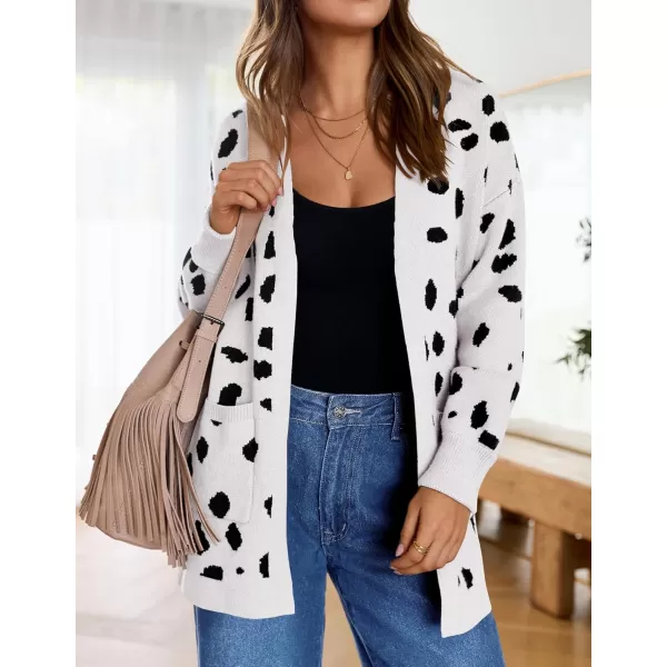ZESICA Womens 2024 Fall Winter Long Sleeves Open Front Leopard Print Knitted Sweater Cardigan Coat OutwearA White