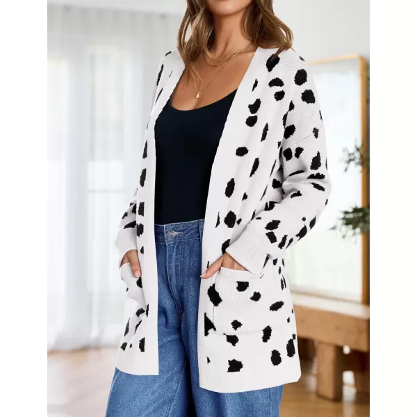 ZESICA Womens 2024 Fall Winter Long Sleeves Open Front Leopard Print Knitted Sweater Cardigan Coat OutwearA White