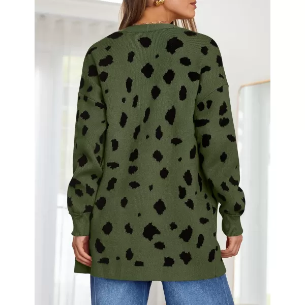 ZESICA Womens 2024 Fall Winter Long Sleeves Open Front Leopard Print Knitted Sweater Cardigan Coat OutwearArmygreen