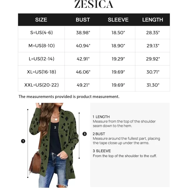 ZESICA Womens 2024 Fall Winter Long Sleeves Open Front Leopard Print Knitted Sweater Cardigan Coat OutwearArmygreen