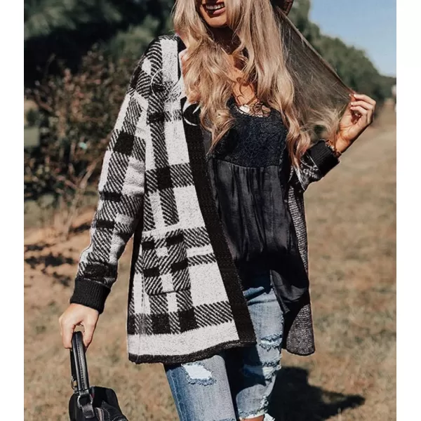 ZESICA Womens 2024 Fall Winter Long Sleeves Open Front Leopard Print Knitted Sweater Cardigan Coat OutwearBlack Plaid