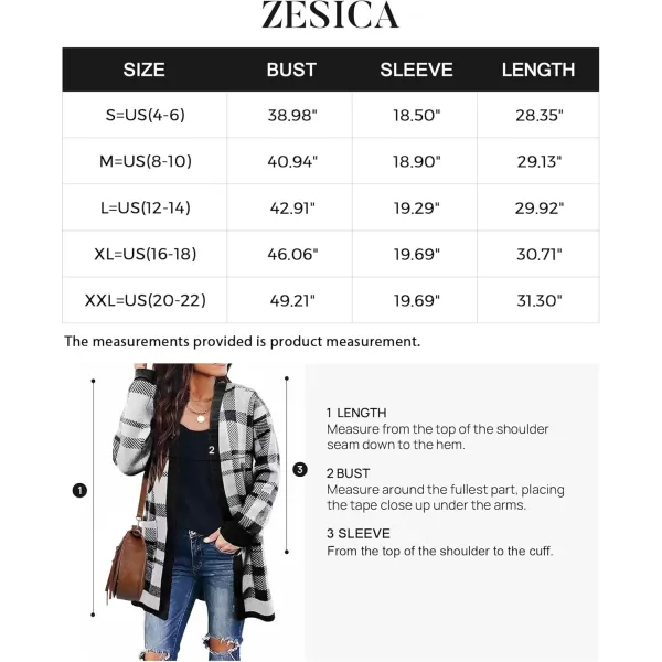 ZESICA Womens 2024 Fall Winter Long Sleeves Open Front Leopard Print Knitted Sweater Cardigan Coat OutwearBlack Plaid