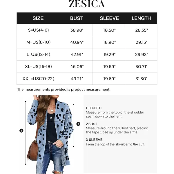 ZESICA Womens 2024 Fall Winter Long Sleeves Open Front Leopard Print Knitted Sweater Cardigan Coat OutwearBlue