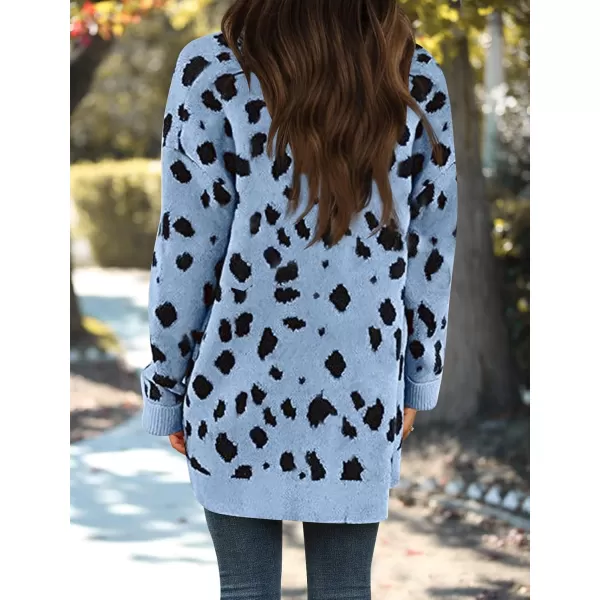 ZESICA Womens 2024 Fall Winter Long Sleeves Open Front Leopard Print Knitted Sweater Cardigan Coat OutwearBlue