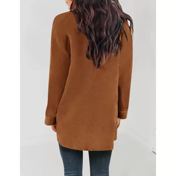 ZESICA Womens 2024 Fall Winter Long Sleeves Open Front Leopard Print Knitted Sweater Cardigan Coat OutwearCaramel