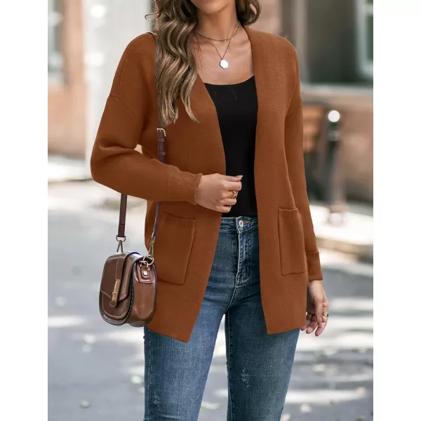 ZESICA Womens 2024 Fall Winter Long Sleeves Open Front Leopard Print Knitted Sweater Cardigan Coat OutwearCaramel