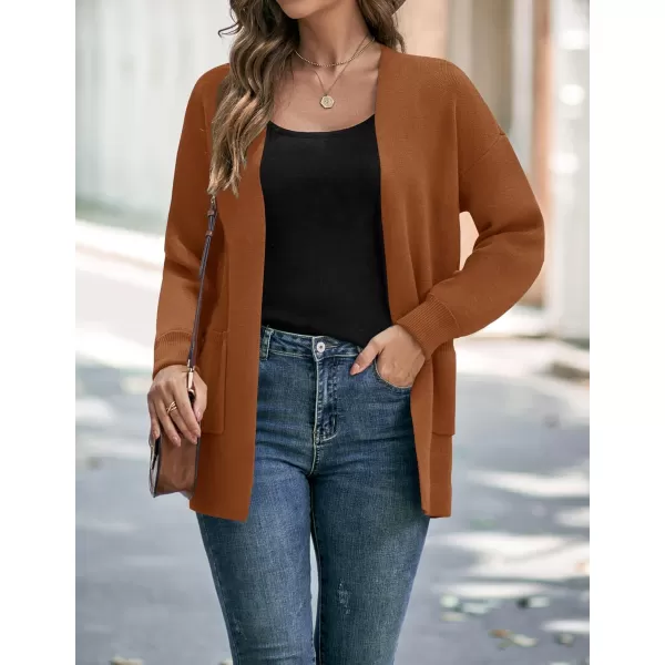 ZESICA Womens 2024 Fall Winter Long Sleeves Open Front Leopard Print Knitted Sweater Cardigan Coat OutwearCaramel