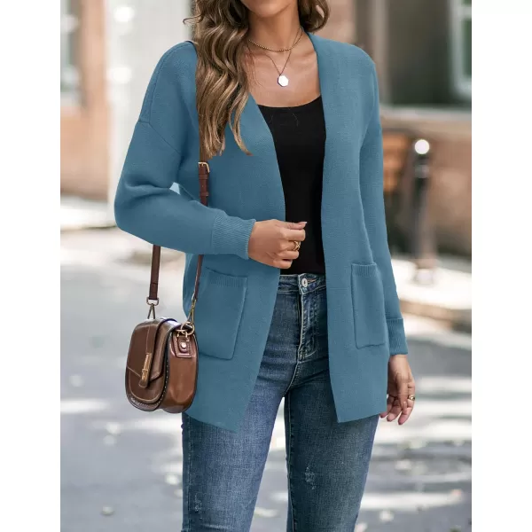 ZESICA Womens 2024 Fall Winter Long Sleeves Open Front Leopard Print Knitted Sweater Cardigan Coat OutwearDustyblue