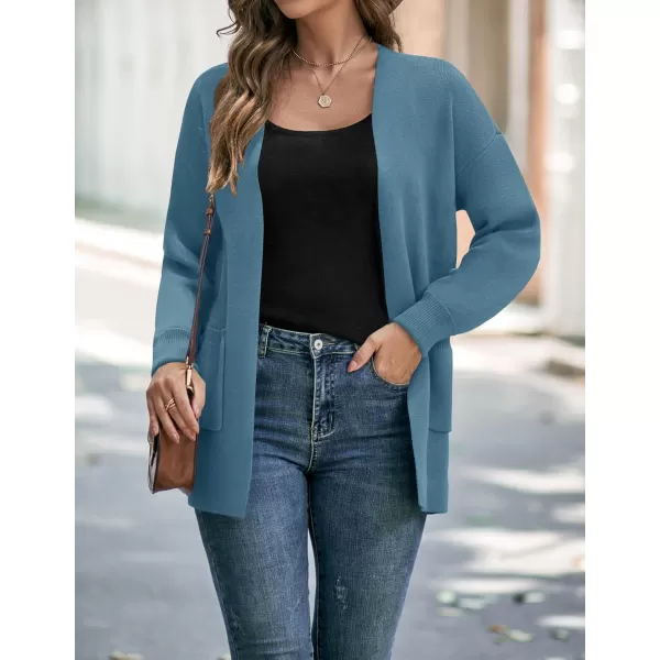 ZESICA Womens 2024 Fall Winter Long Sleeves Open Front Leopard Print Knitted Sweater Cardigan Coat OutwearDustyblue