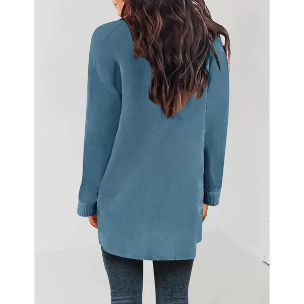 ZESICA Womens 2024 Fall Winter Long Sleeves Open Front Leopard Print Knitted Sweater Cardigan Coat OutwearDustyblue