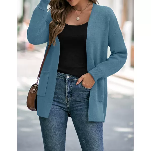 ZESICA Womens 2024 Fall Winter Long Sleeves Open Front Leopard Print Knitted Sweater Cardigan Coat OutwearDustyblue