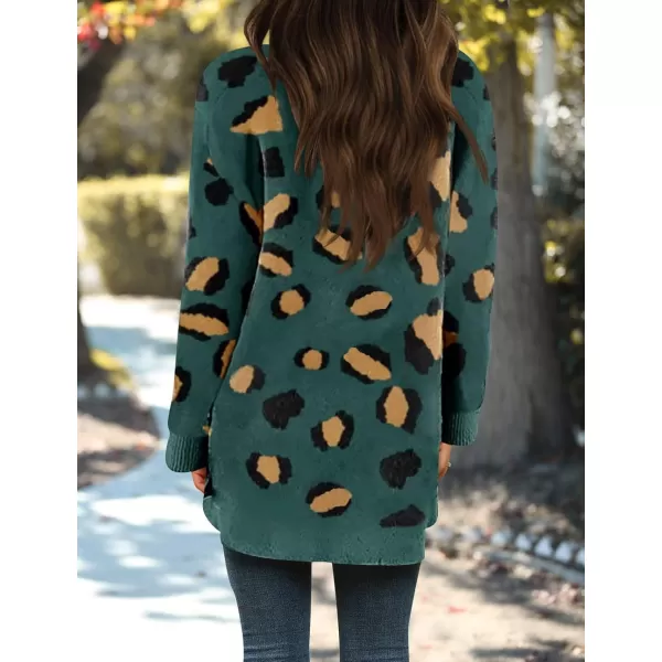 ZESICA Womens 2024 Fall Winter Long Sleeves Open Front Leopard Print Knitted Sweater Cardigan Coat OutwearGreen