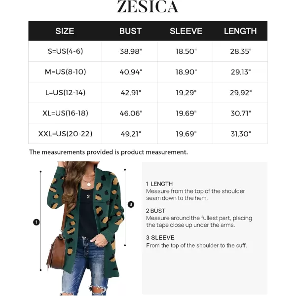 ZESICA Womens 2024 Fall Winter Long Sleeves Open Front Leopard Print Knitted Sweater Cardigan Coat OutwearGreen