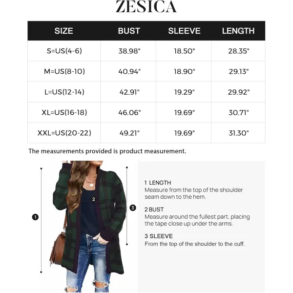 ZESICA Womens 2024 Fall Winter Long Sleeves Open Front Leopard Print Knitted Sweater Cardigan Coat OutwearGreenplaid