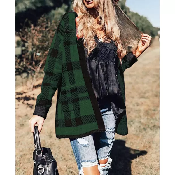ZESICA Womens 2024 Fall Winter Long Sleeves Open Front Leopard Print Knitted Sweater Cardigan Coat OutwearGreenplaid
