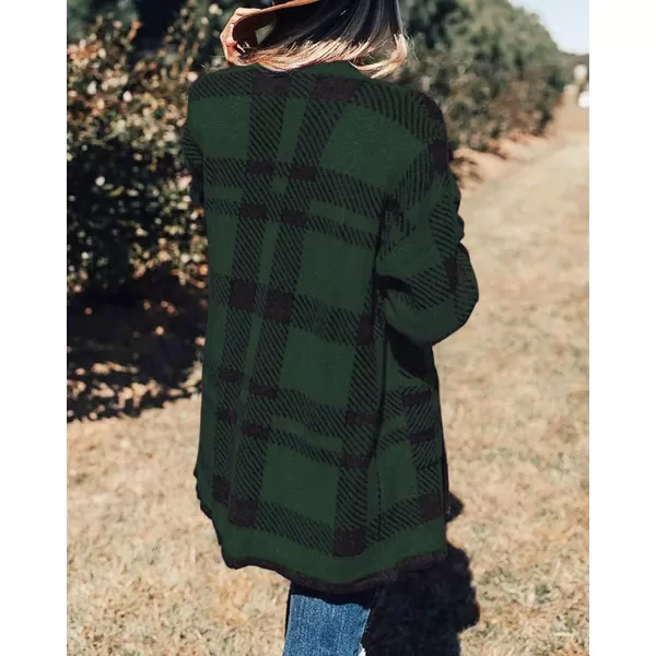 ZESICA Womens 2024 Fall Winter Long Sleeves Open Front Leopard Print Knitted Sweater Cardigan Coat OutwearGreenplaid