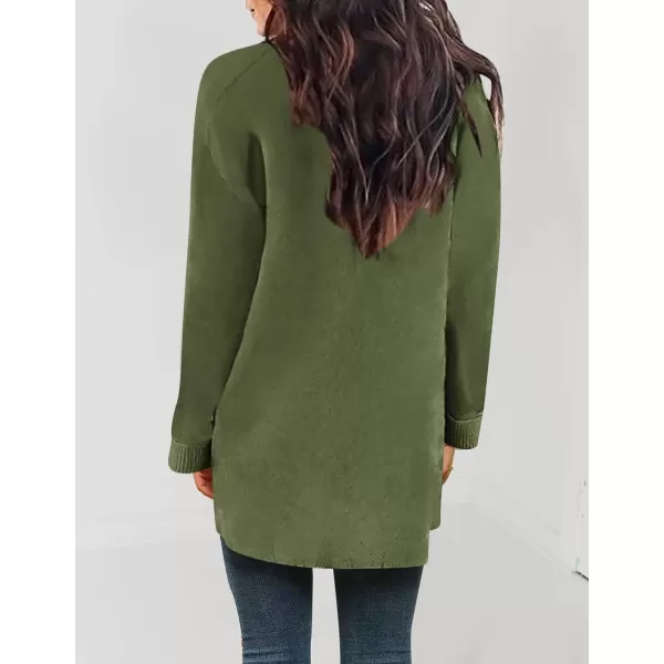 ZESICA Womens 2024 Fall Winter Long Sleeves Open Front Leopard Print Knitted Sweater Cardigan Coat OutwearOlive
