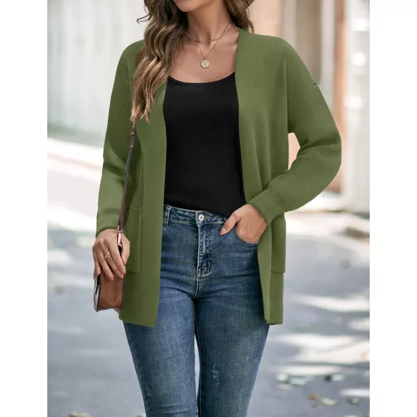 ZESICA Womens 2024 Fall Winter Long Sleeves Open Front Leopard Print Knitted Sweater Cardigan Coat OutwearOlive