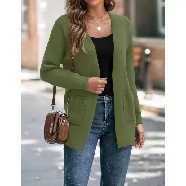 ZESICA Womens 2024 Fall Winter Long Sleeves Open Front Leopard Print Knitted Sweater Cardigan Coat OutwearOlive