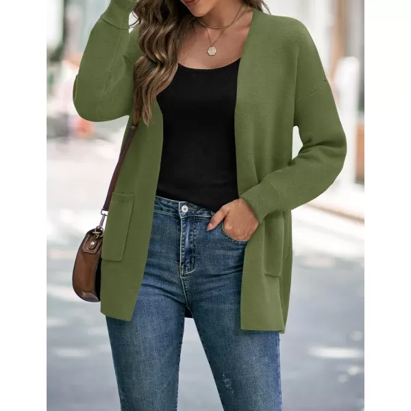 ZESICA Womens 2024 Fall Winter Long Sleeves Open Front Leopard Print Knitted Sweater Cardigan Coat OutwearOlive