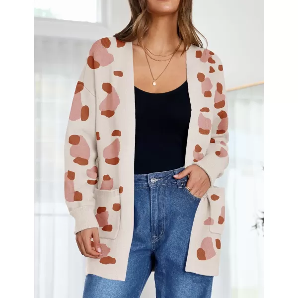 ZESICA Womens 2024 Fall Winter Long Sleeves Open Front Leopard Print Knitted Sweater Cardigan Coat OutwearOrange