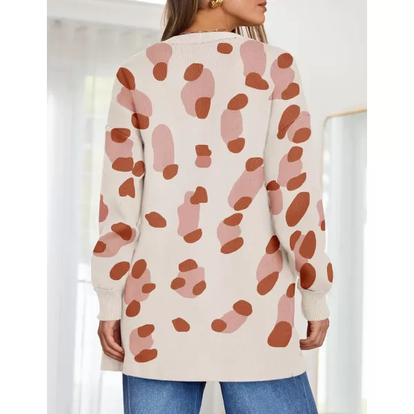 ZESICA Womens 2024 Fall Winter Long Sleeves Open Front Leopard Print Knitted Sweater Cardigan Coat OutwearOrange