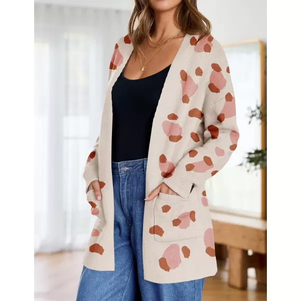 ZESICA Womens 2024 Fall Winter Long Sleeves Open Front Leopard Print Knitted Sweater Cardigan Coat OutwearOrange