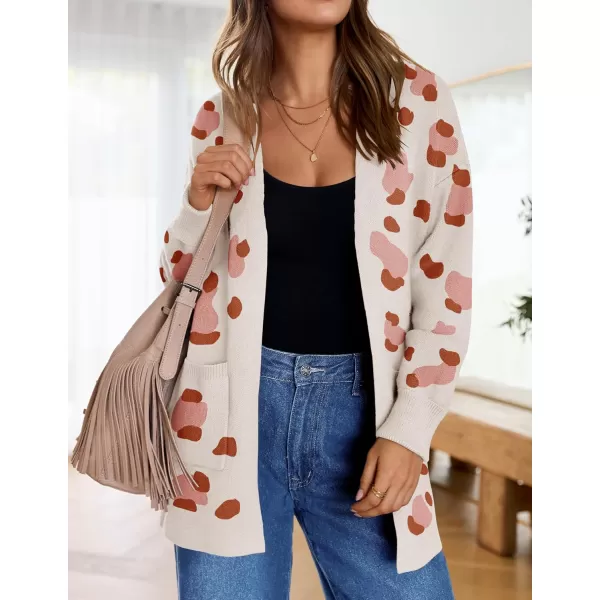 ZESICA Womens 2024 Fall Winter Long Sleeves Open Front Leopard Print Knitted Sweater Cardigan Coat OutwearOrange