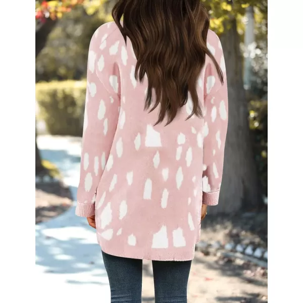 ZESICA Womens 2024 Fall Winter Long Sleeves Open Front Leopard Print Knitted Sweater Cardigan Coat OutwearPink