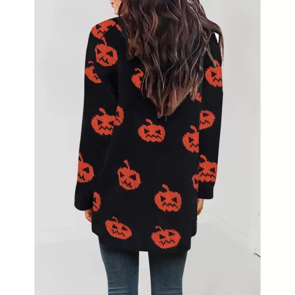 ZESICA Womens 2024 Fall Winter Long Sleeves Open Front Leopard Print Knitted Sweater Cardigan Coat OutwearPumpkin