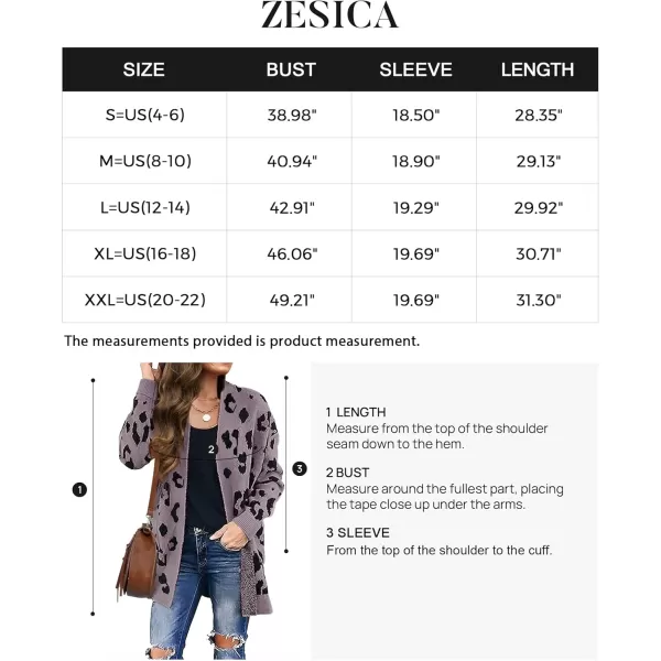 ZESICA Womens 2024 Fall Winter Long Sleeves Open Front Leopard Print Knitted Sweater Cardigan Coat OutwearPurple