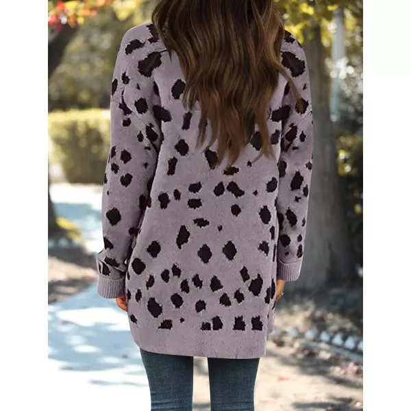ZESICA Womens 2024 Fall Winter Long Sleeves Open Front Leopard Print Knitted Sweater Cardigan Coat OutwearPurple