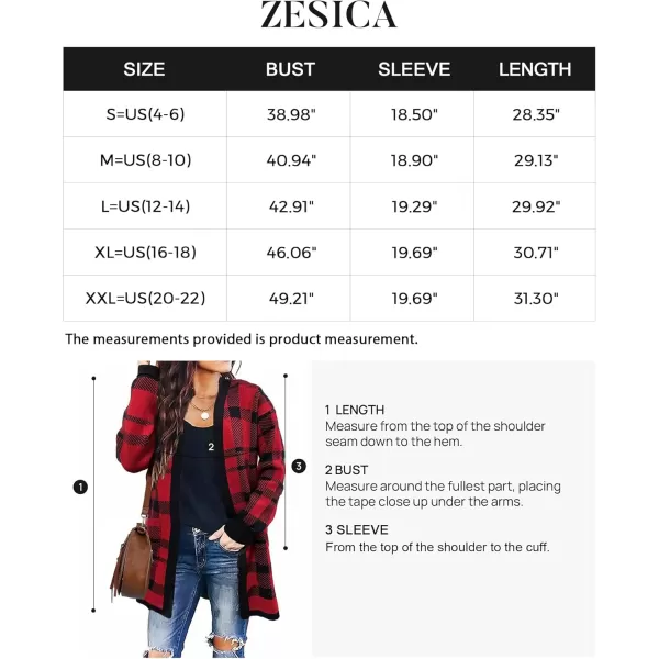ZESICA Womens 2024 Fall Winter Long Sleeves Open Front Leopard Print Knitted Sweater Cardigan Coat OutwearRed Plaid