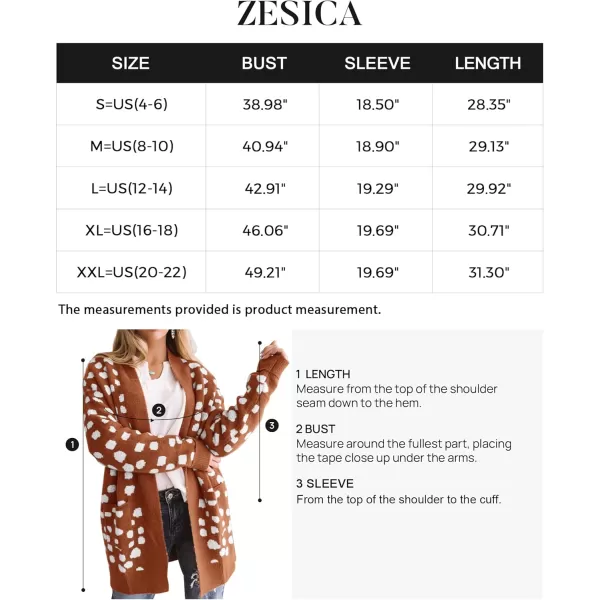 ZESICA Womens 2024 Fall Winter Long Sleeves Open Front Leopard Print Knitted Sweater Cardigan Coat OutwearRedbrown