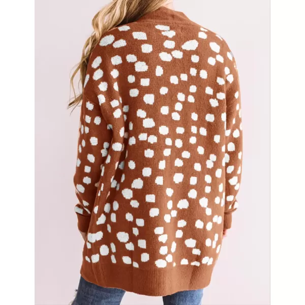 ZESICA Womens 2024 Fall Winter Long Sleeves Open Front Leopard Print Knitted Sweater Cardigan Coat OutwearRedbrown