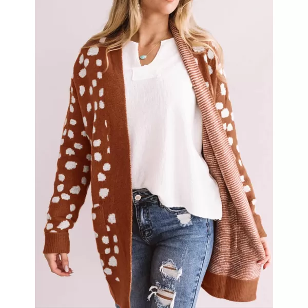 ZESICA Womens 2024 Fall Winter Long Sleeves Open Front Leopard Print Knitted Sweater Cardigan Coat OutwearRedbrown