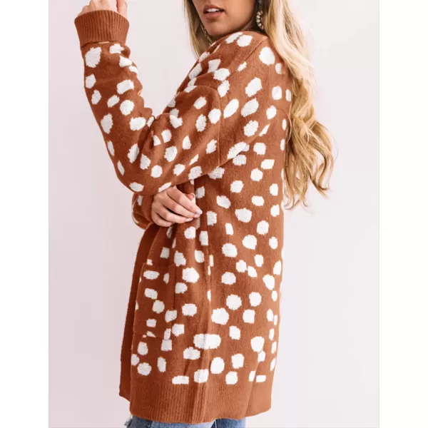 ZESICA Womens 2024 Fall Winter Long Sleeves Open Front Leopard Print Knitted Sweater Cardigan Coat OutwearRedbrown