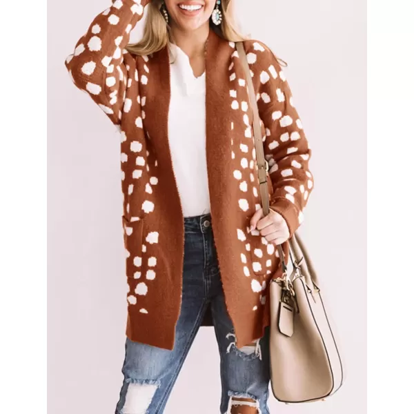 ZESICA Womens 2024 Fall Winter Long Sleeves Open Front Leopard Print Knitted Sweater Cardigan Coat OutwearRedbrown
