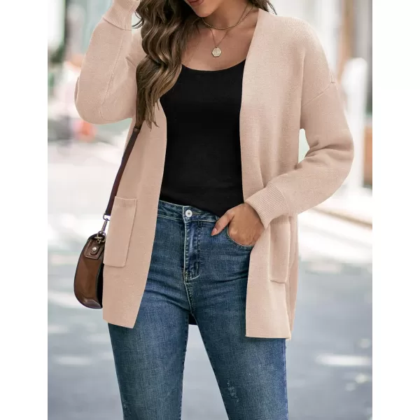 ZESICA Womens 2024 Fall Winter Long Sleeves Open Front Leopard Print Knitted Sweater Cardigan Coat OutwearSolid Beige
