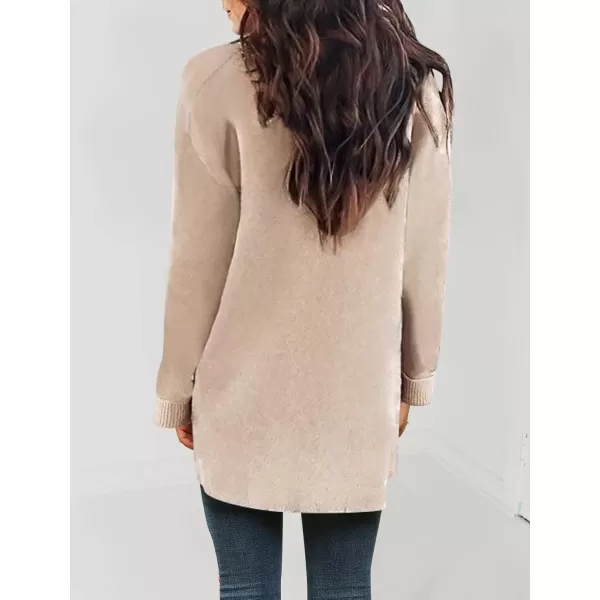 ZESICA Womens 2024 Fall Winter Long Sleeves Open Front Leopard Print Knitted Sweater Cardigan Coat OutwearSolid Beige