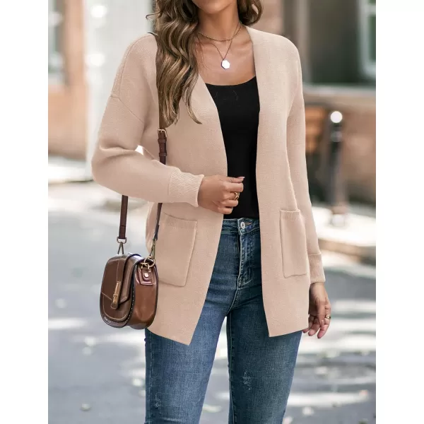 ZESICA Womens 2024 Fall Winter Long Sleeves Open Front Leopard Print Knitted Sweater Cardigan Coat OutwearSolid Beige
