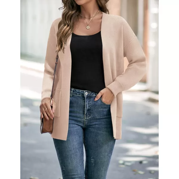 ZESICA Womens 2024 Fall Winter Long Sleeves Open Front Leopard Print Knitted Sweater Cardigan Coat OutwearSolid Beige