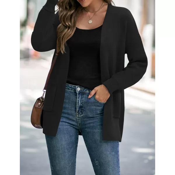ZESICA Womens 2024 Fall Winter Long Sleeves Open Front Leopard Print Knitted Sweater Cardigan Coat OutwearSolid Black