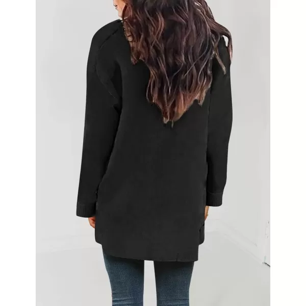 ZESICA Womens 2024 Fall Winter Long Sleeves Open Front Leopard Print Knitted Sweater Cardigan Coat OutwearSolid Black