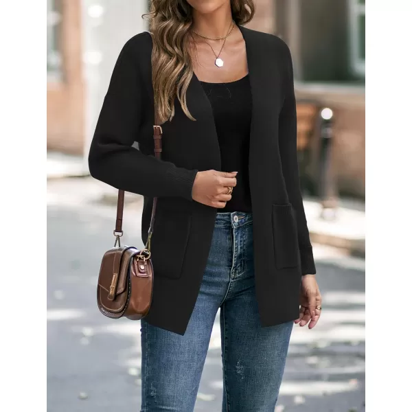 ZESICA Womens 2024 Fall Winter Long Sleeves Open Front Leopard Print Knitted Sweater Cardigan Coat OutwearSolid Black