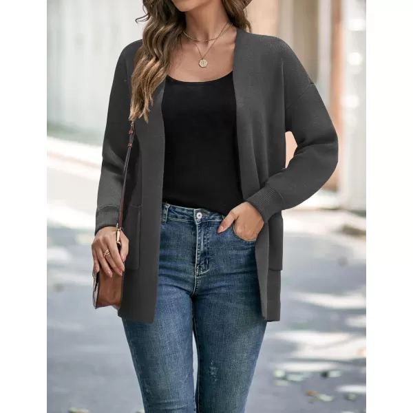 ZESICA Womens 2024 Fall Winter Long Sleeves Open Front Leopard Print Knitted Sweater Cardigan Coat OutwearSolid Grey