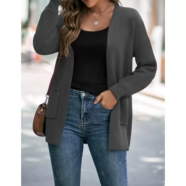 ZESICA Womens 2024 Fall Winter Long Sleeves Open Front Leopard Print Knitted Sweater Cardigan Coat OutwearSolid Grey