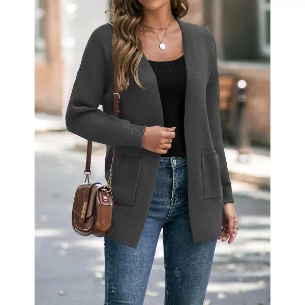 ZESICA Womens 2024 Fall Winter Long Sleeves Open Front Leopard Print Knitted Sweater Cardigan Coat OutwearSolid Grey