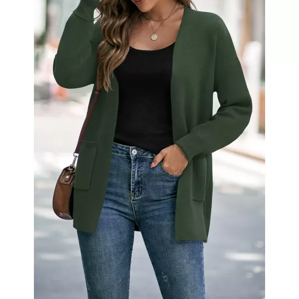 ZESICA Womens 2024 Fall Winter Long Sleeves Open Front Leopard Print Knitted Sweater Cardigan Coat OutwearSolidgreen